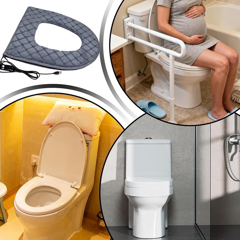 Gray Heated Toilet Seat Cover Electric Heating Pad 5 Temperature Levels Timer Washable Soft Cushion Bathroom Warmer - Image 4